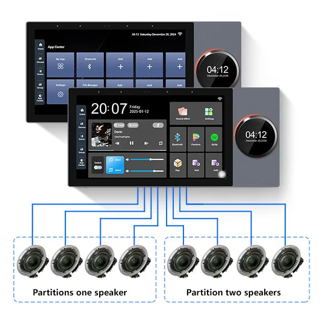 2025 Newest 7 Inch Smart Screen Control Panel Gateway Music Center 2 Zones Music Playback Tuya App Hotel & Home Use Wi-Fi