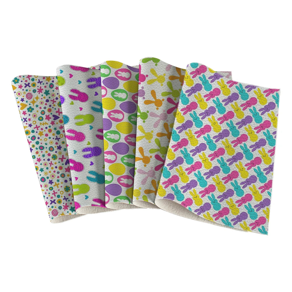 Easter Egg  Litchi Printed PU  Leather Faux Sheets Design  Festival Leather for Bags Hair Bow Shoes 30*136 cm