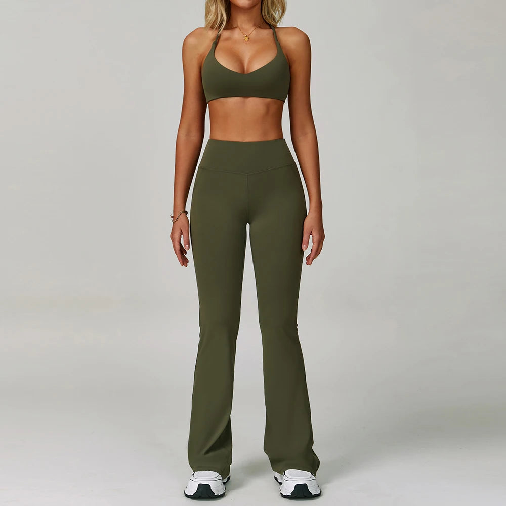 New Fashion Yoga Bra and Gym Leggings Shorts Set Custom logo Workout Flare Leggings Shorts Set for Women