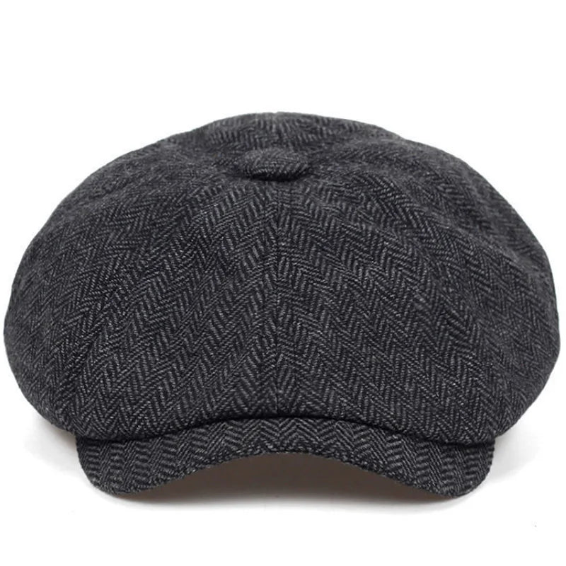 Autumn Winter Male Cotton Beret Cap Thick Tweed Design Earflaps Flat Cap Ivy Adjustable Hat Berets for Men Warm Dress