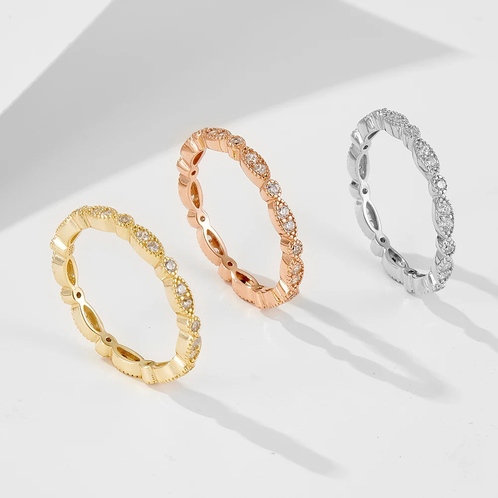 Fine Jewelry S925 Sterling Silver Gold Plated Wedding Engagement Ring Cubic Zircon  Stackable Eternity Band Rings for Women