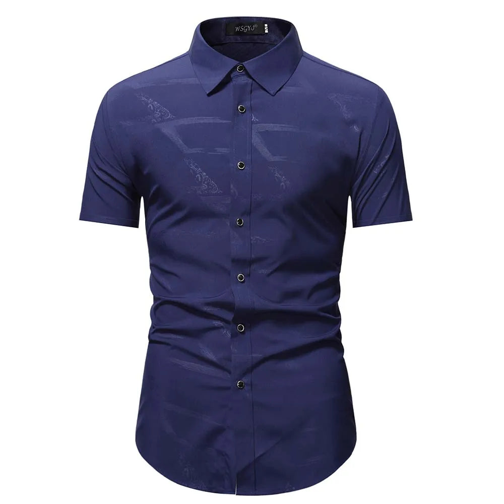 Summer Business Social Chemise Homme Casual Party Short Sleeve Striped Shirt Men Dress Luxury Button Up Fashion Mens Clothes