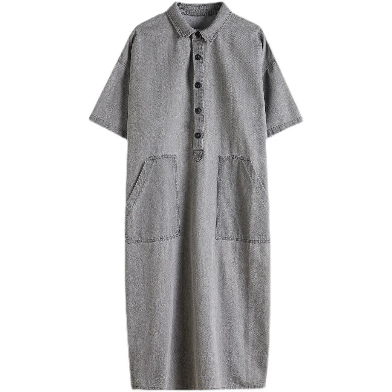 Boutique Wholesale 2025 Summer New Fashionable Retro Lapel Loose Casual Denim Women's Dress