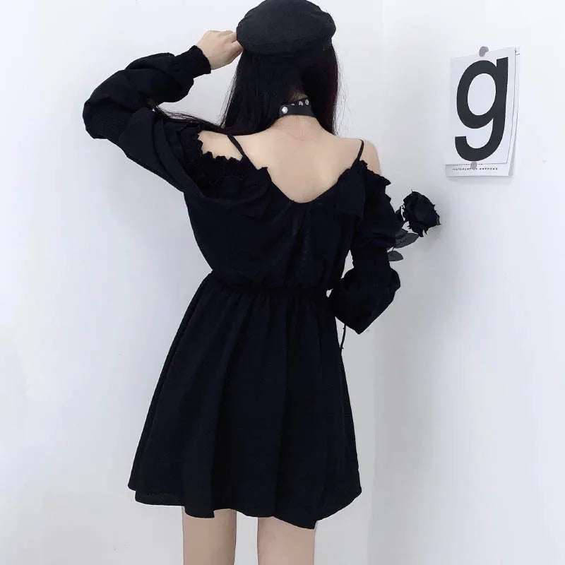 Zoki Harajuku Gothic Women Dress Y2K Summer Sexy Off Shoulder Black Bandage Mini Dress Fashion Elegant Party Night Vestidos New