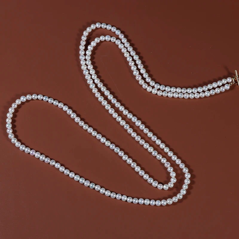 Wholesale Classic Jewelry Design 120cm Natural Freshwater Pearl Sweater Chain Long Wear 6mm Round Pearls