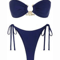 Off Shoulder Sexy 2 Piece Bikini Metal Ring Bathing Swimsuit Mini Beach Swimwear Thong Beach Wear