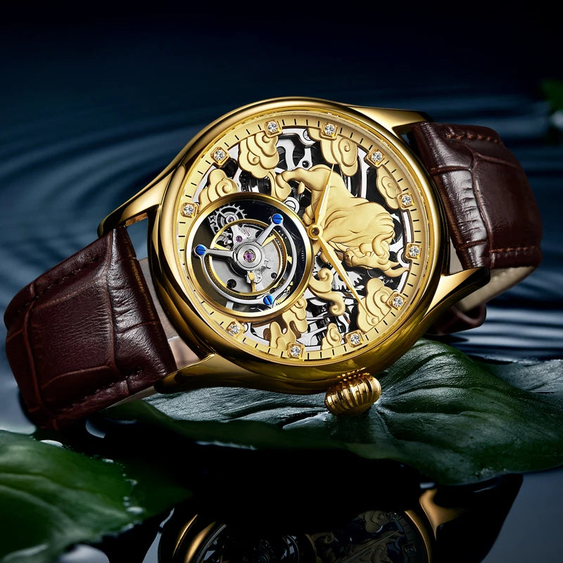 China Tourbillon Watch Factory Rose Luxury 3D Zodiac Relief Pattern  Stainless Steel Waterproof Zodiac Men's Mechanical Watches