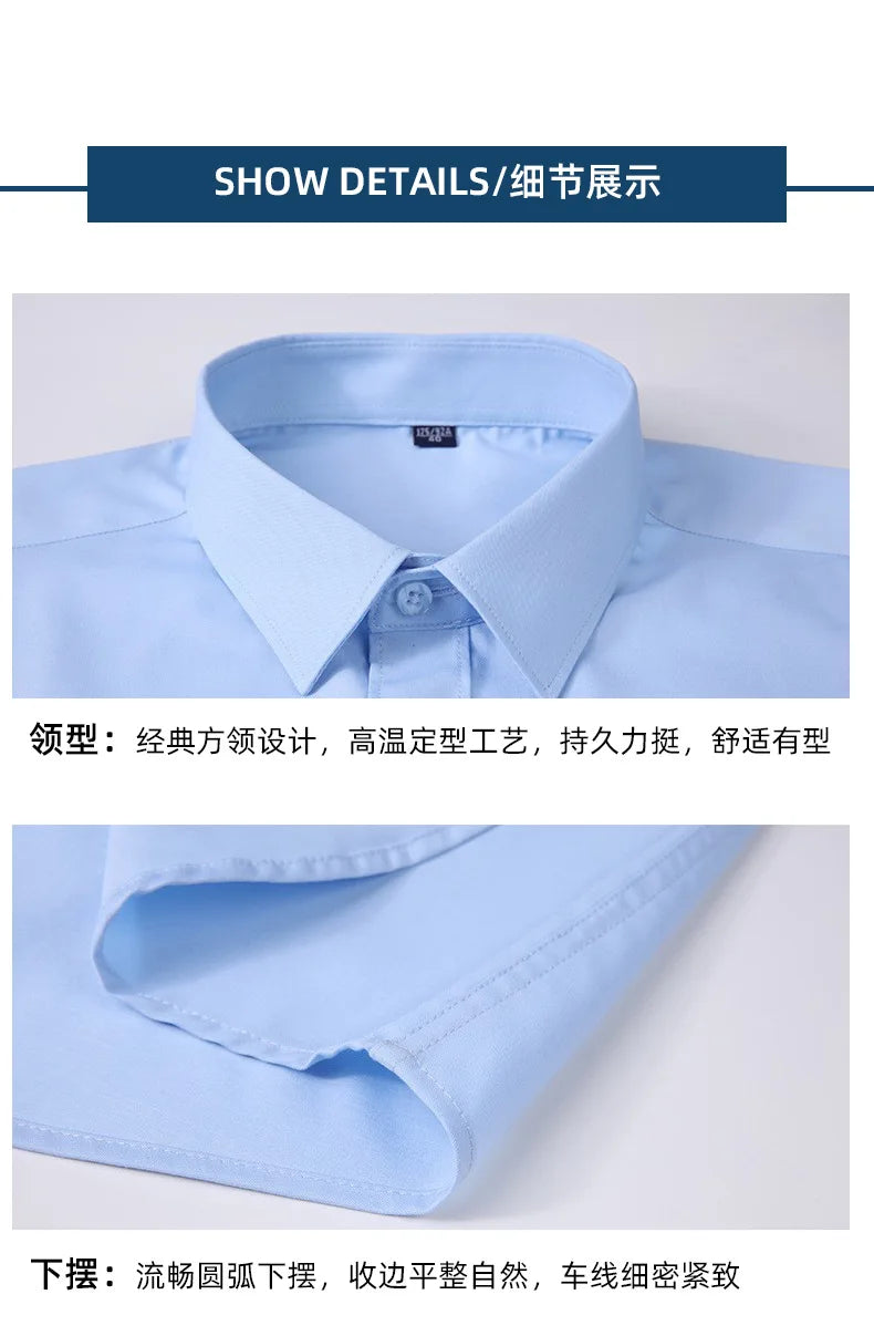 Bamboo Fiber Shirt  Long Sleeved Shirt Solid Color Elastic Non Ironing Professional Clothing Flip Collar Single Breasted Shirt