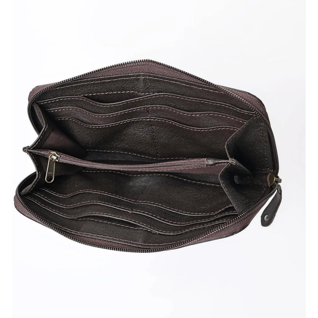 Luxury Hand Tooled Cowhide Leather Bifold Wallet for Women RFID Blocking Western Purse