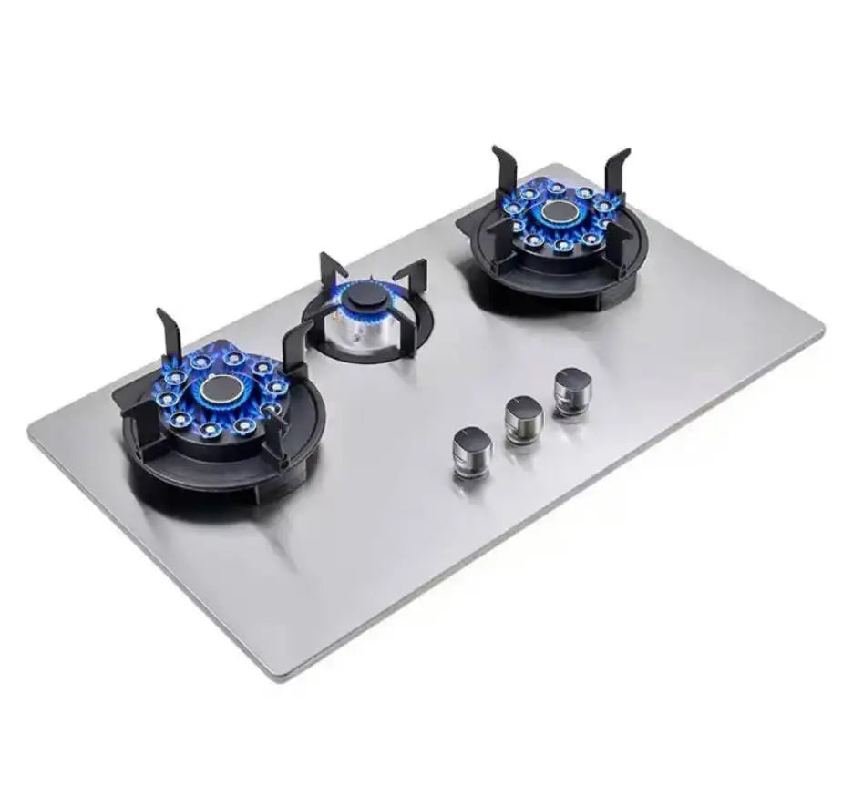 3-Burner Built-In Portable Gas Stove With 3+3+1.75kW Power, Tempered Glass for Household Use