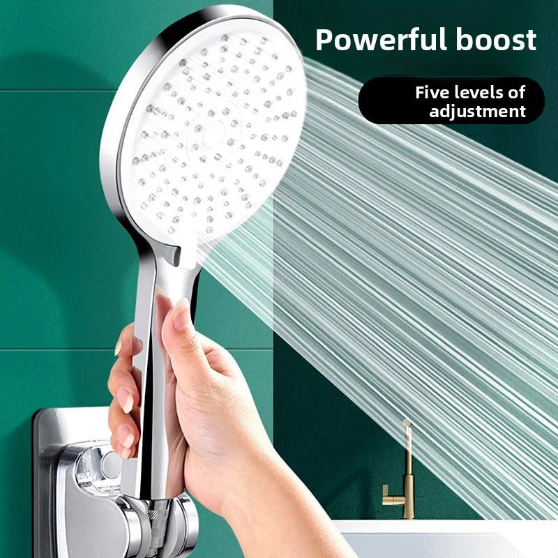 VANTO Modern Square Large Panel Five-Speed ABS Chrome-Plated Wall-Mounted Hand Shower High Pressure Water Saving Booster Large