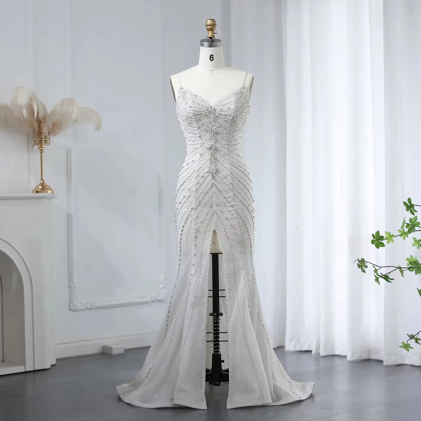 Jancember LSZ529 Sexy Glitter Slit Spaghetti Strap Mermaid Wedding Prom Dresses