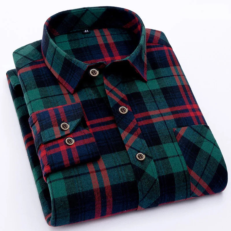 RNSHANGER Autumn New Mens Plaid Shirt Casual Male Business Office Red Black Checkered Long Sleeve Plus Size Shirts 4XL 5XL