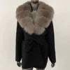 Women's New Spring Fashion Soft Midi Fox Fur Collar Knitted Cardigan Sweater Coat Casual Outerwear for Winter