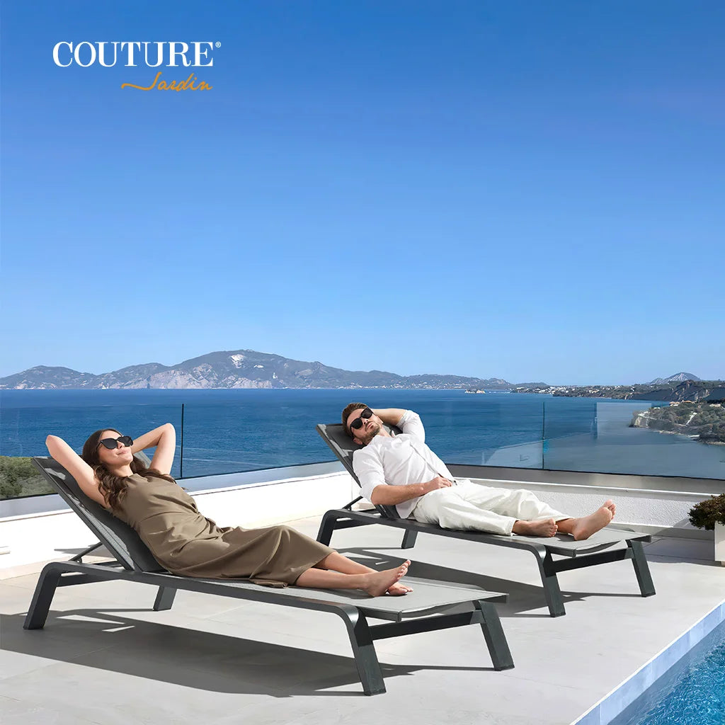 Couture Aluminum Modern Outdoor Sun Lounger with Adjustable Cushion for Swimming Pool & Garden Use