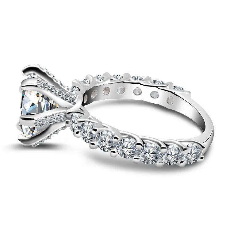 Wedding Ring Wholesale 925 Sterling Silver Casual Rings 2ct Big Moissanite Rhodium Plated for Ladies
