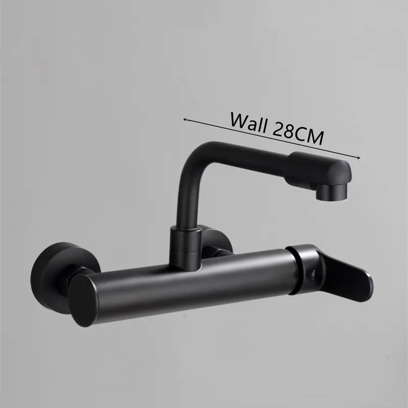 Brass Black Kitchen Faucets 360 Rotate Dual Hole Wall Mounted Silver Bathroom Faucet Cold Hot Water Folding Crane Sink Mixer Tap