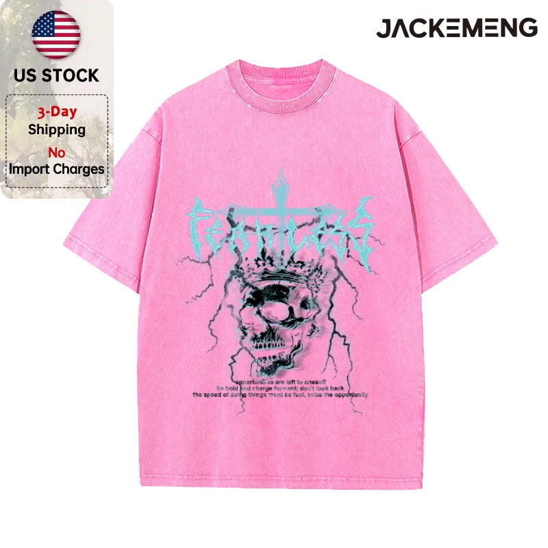 Oversized Vintage Retro Gothic Skull Streetwear Print Tshirt USA Stock Wholesale Y2K Casual Tee
