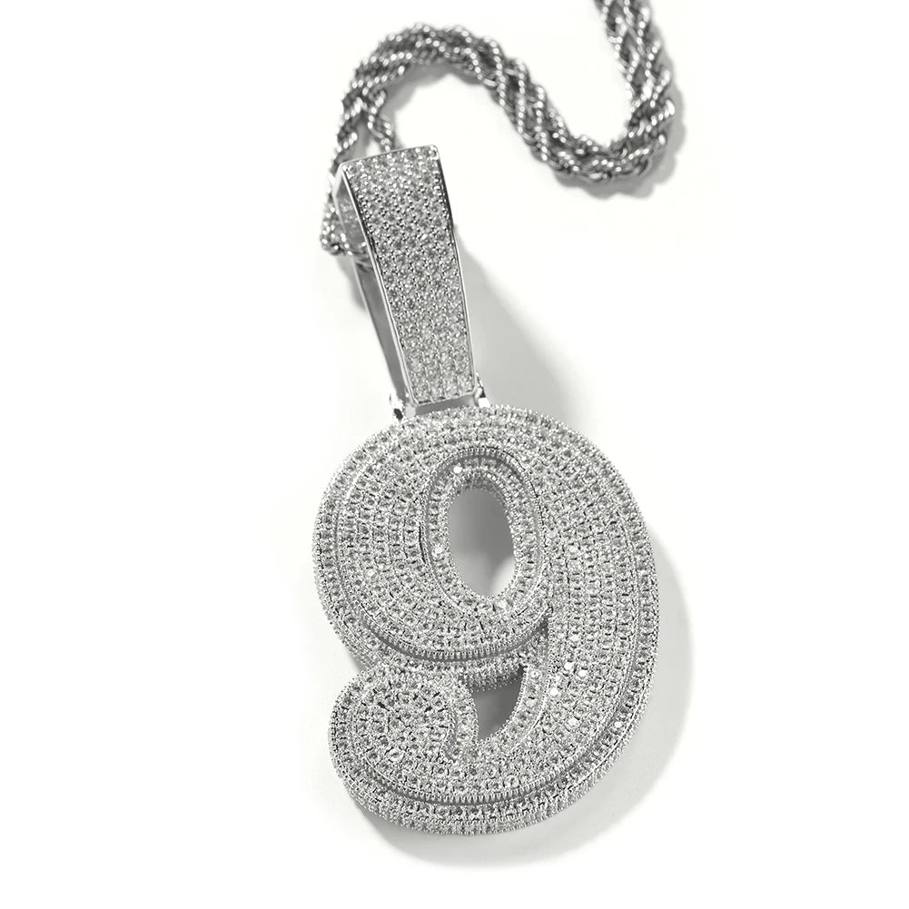 UWIN Hip Hip CZ Lucky Number Pendant Single Big Numbers Pendant Necklace 0 to 9 Special Rapper Jewelry