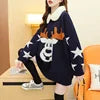 Wholesale New Year Luxury High Quality Fur Collar Loose Deep Head Print Christmas Sweater