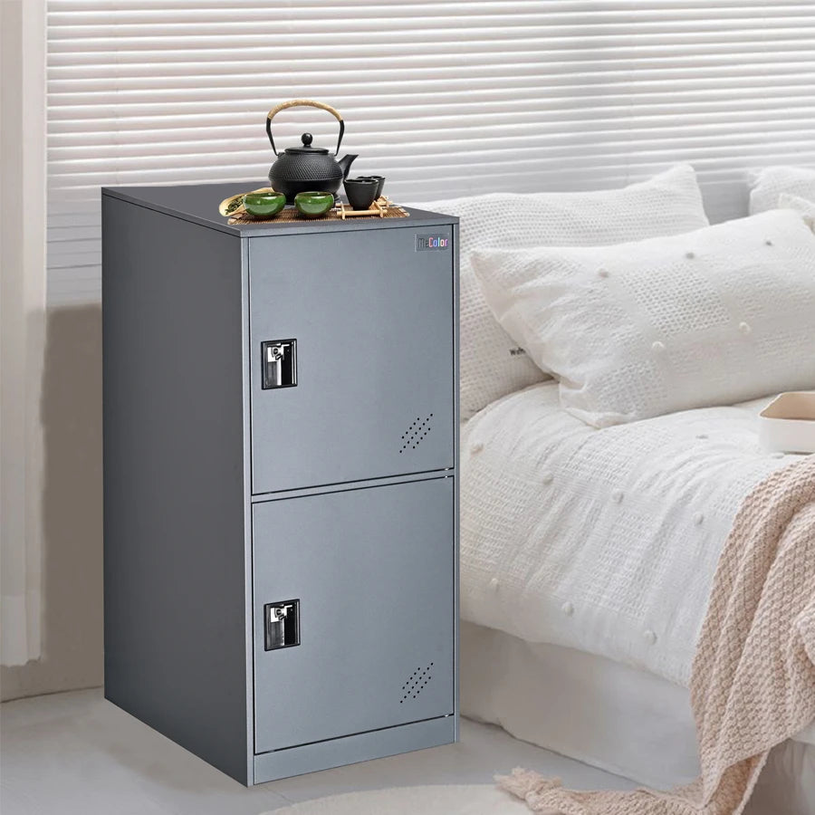 2 Door Small Locker Cabinet with Lock Latch for Home Bedroom Office