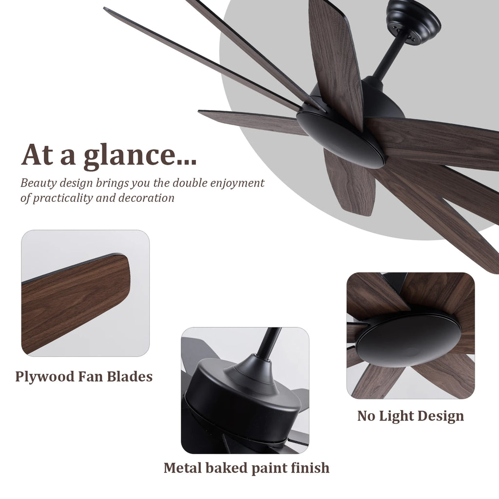 USA in Stock 52 Inch Modern 8 Wood Blades Quiet DC Motor Living Room Ceiling Fan with Light