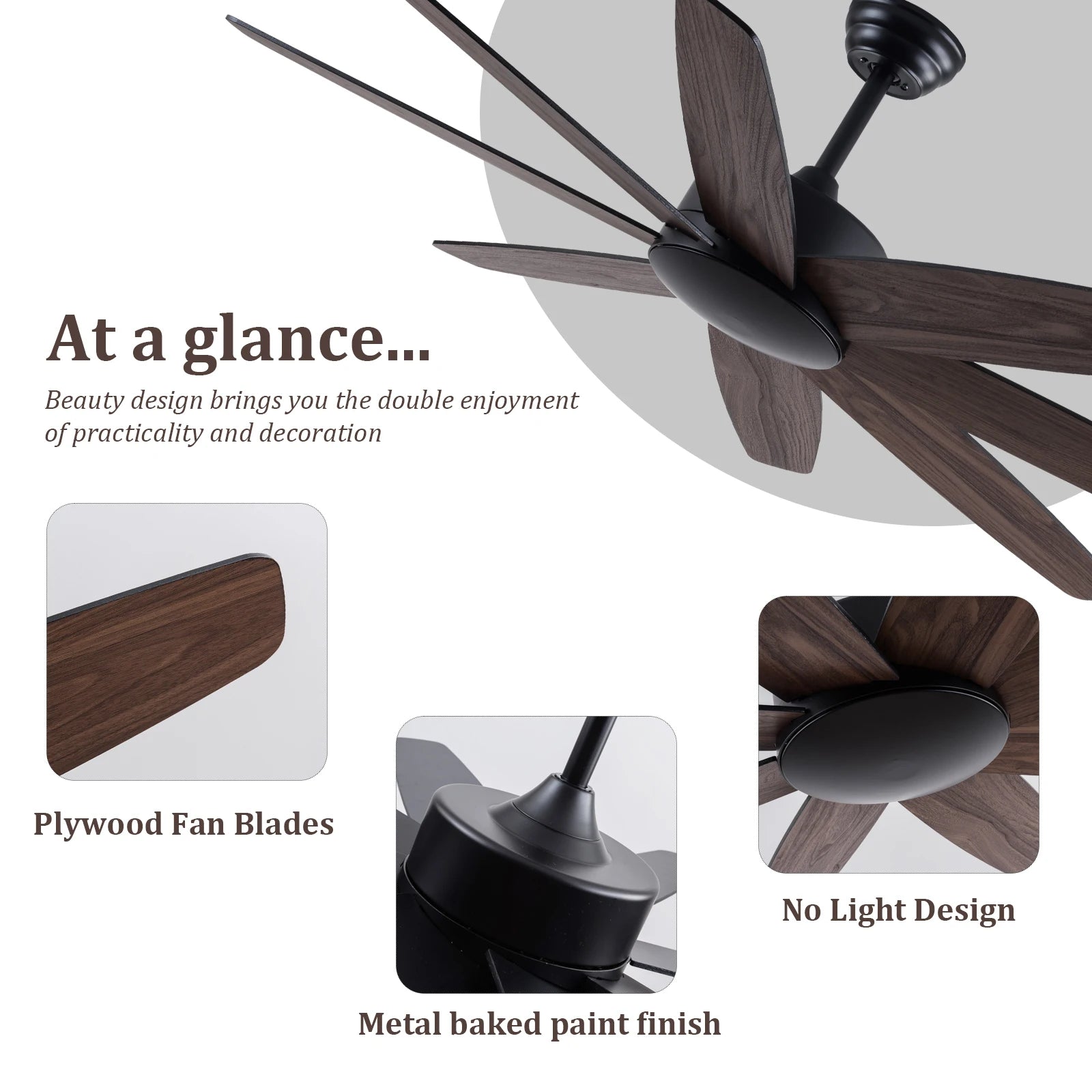USA in Stock 52 Inch Modern 8 Wood Blades Quiet DC Motor Living Room Ceiling Fan with Light