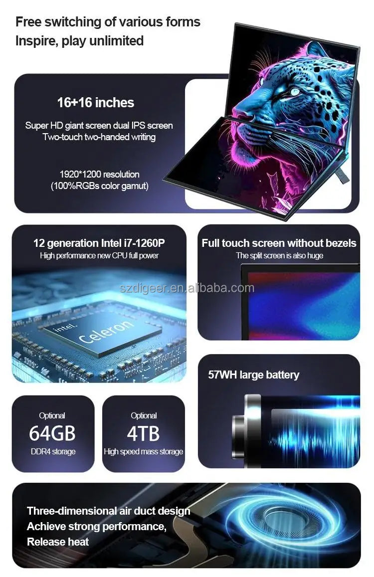 16-Inch Dual Touch Screen Laptop with 16GB RAM 512GB SSD Intel 12 Core I7 12th Gen Windows 11 New English Keyboard