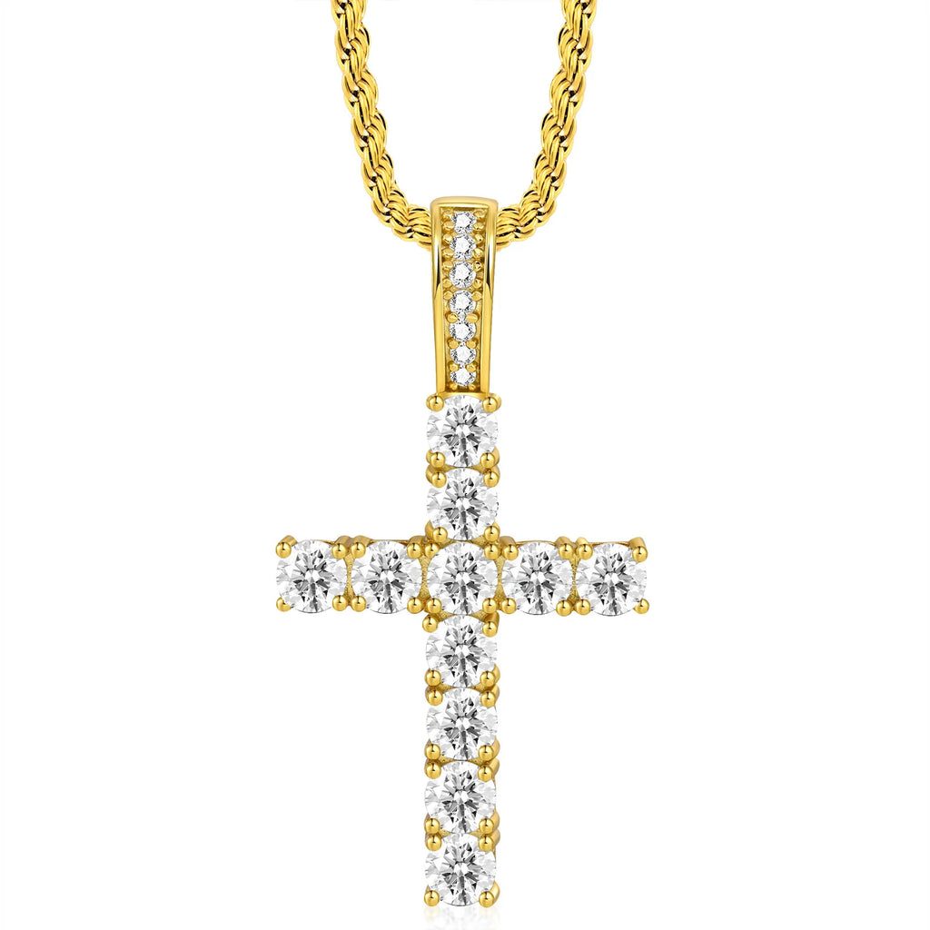 Factory Hot-selling European American Cross Necklace Light-Luxury Niche High-End Copper Zircon Hip-Hop Pendant