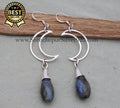 Handmade 925 Sterling Silver Labradorite Teardrop Hoop Earrings for Women Rhodium Plated Minimalist Bezel Setting Wedding Fine