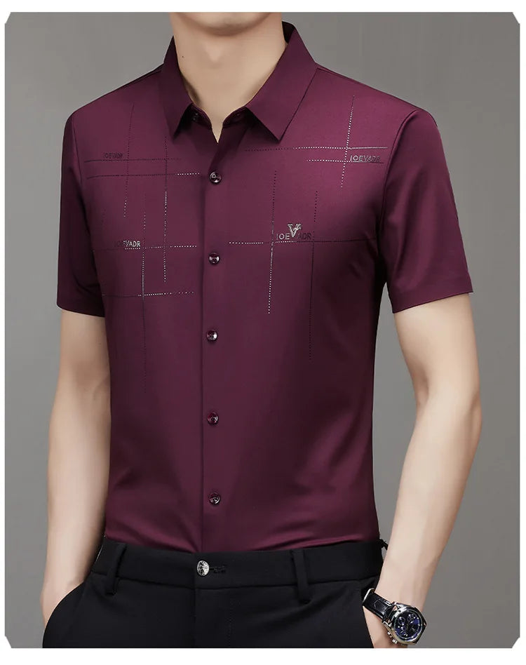 Liu Ming New Custom Wholesale Summer Vintage Men Casual Turn Down Collar Business Short Sleeve Shirts