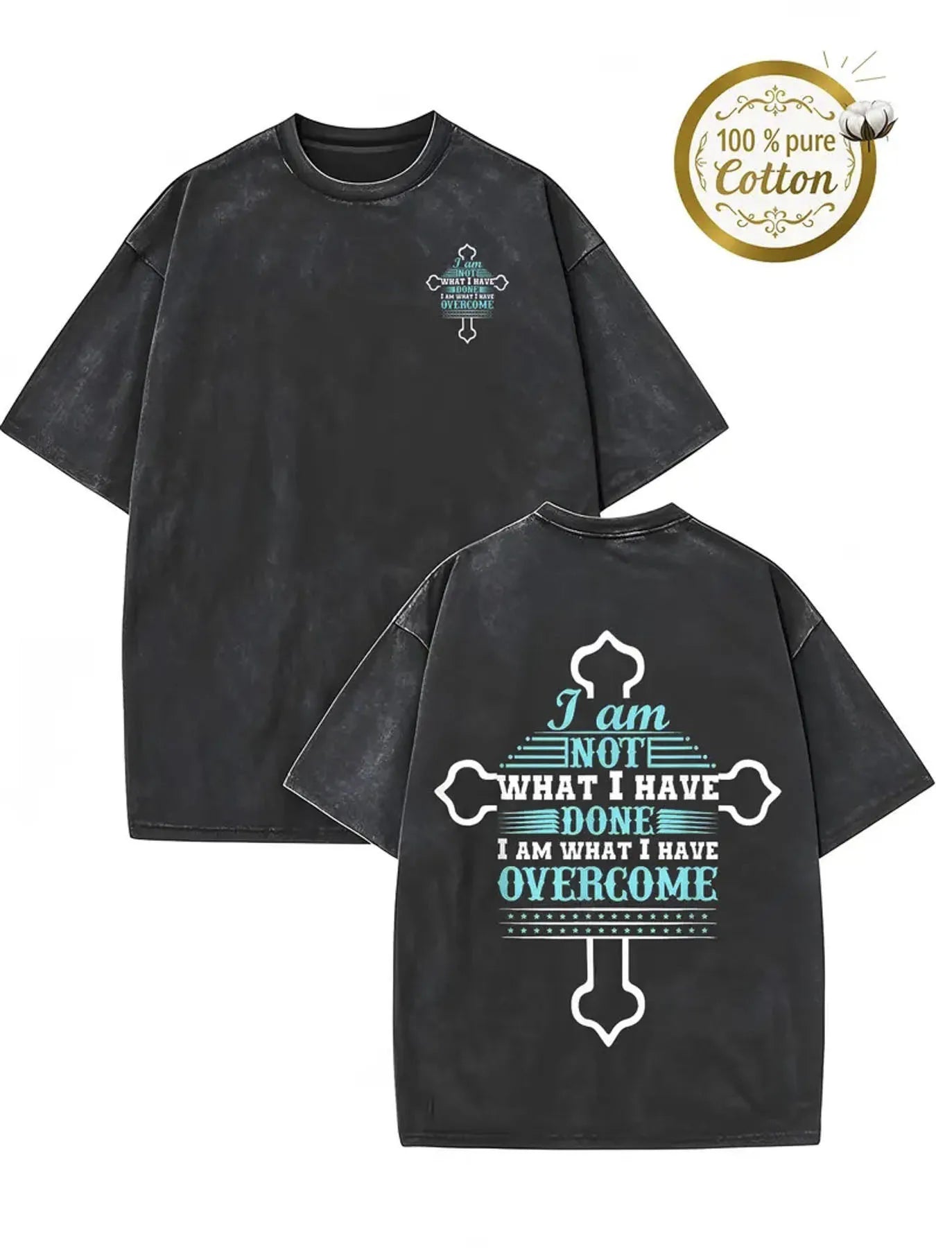 Vintage Washed Oversized Christian Inspirational Cross Text T-shirt Retro Streetwear Casual Cotton Tee US Stock