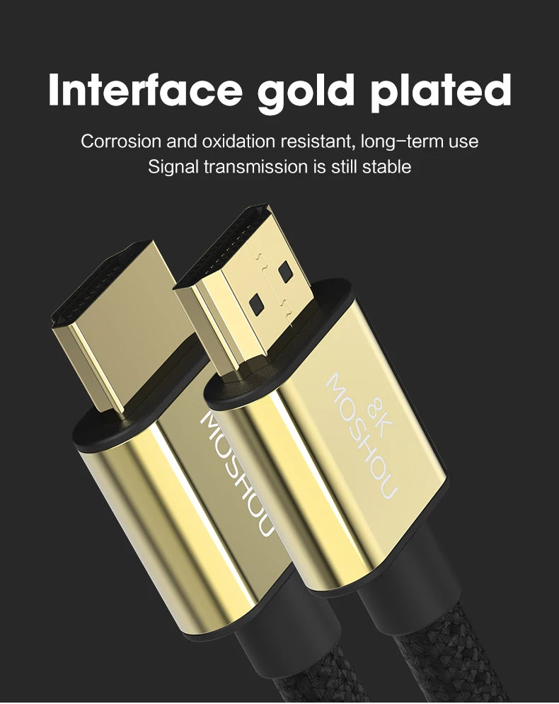 MOSHOU HDMI 2.1 Cable 8K 60Hz 4K 120Hz 48Gbps HDMI Splitter Cables EARC HDR10+ Video Cable HDMI2.1 for TV Box PS5