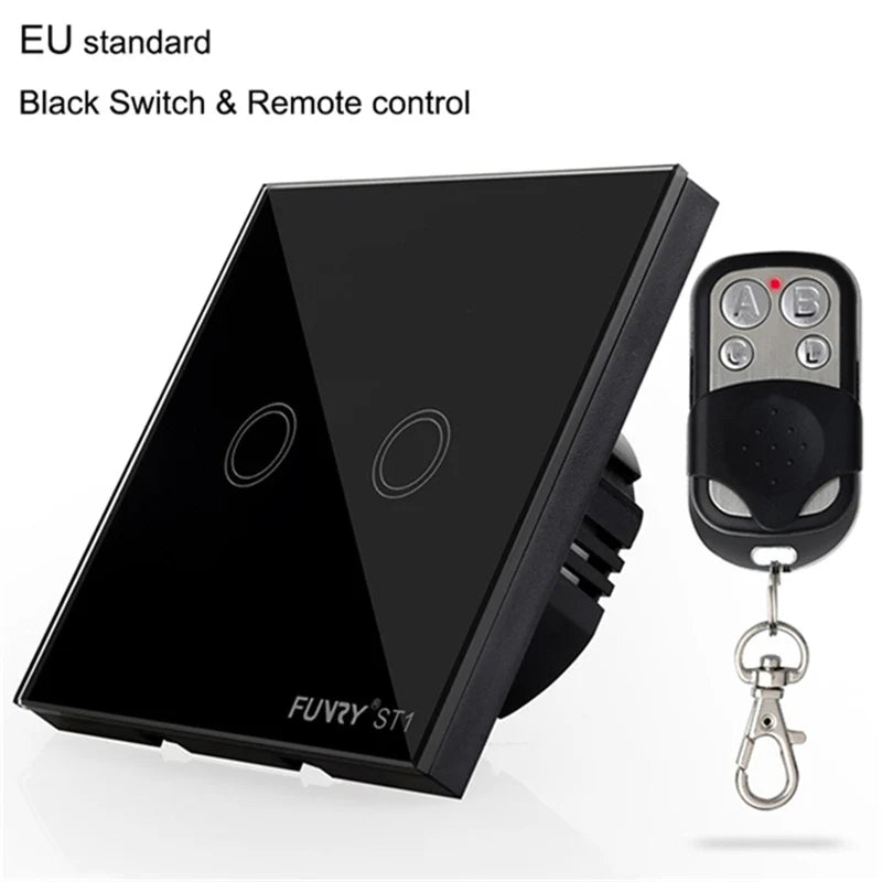 EU Standard 2Gang 170-240V 433MHz Wall Switch Touch Switch Smart Remote Control Luxury Crystal Glass Surface Waterproof 86*86mm