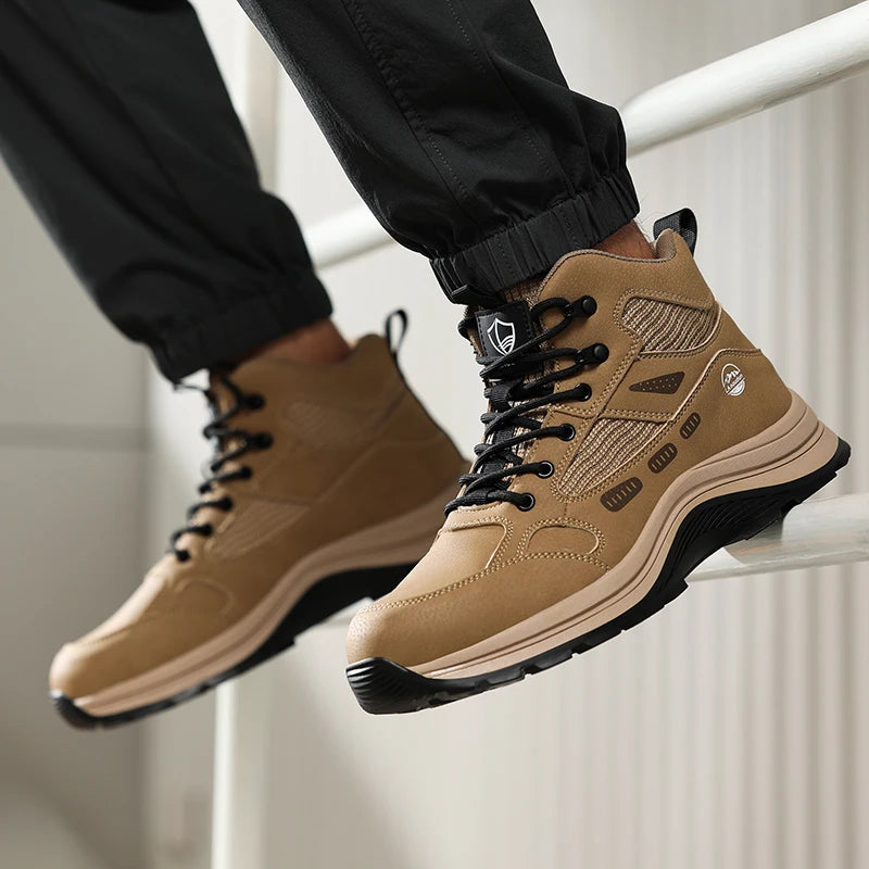 LAnoudun Safety Boots Khaki Work Safety Shoes Anti-Impact Puncture-resistant All Season High-top Men Shoes Steel Toe Protection