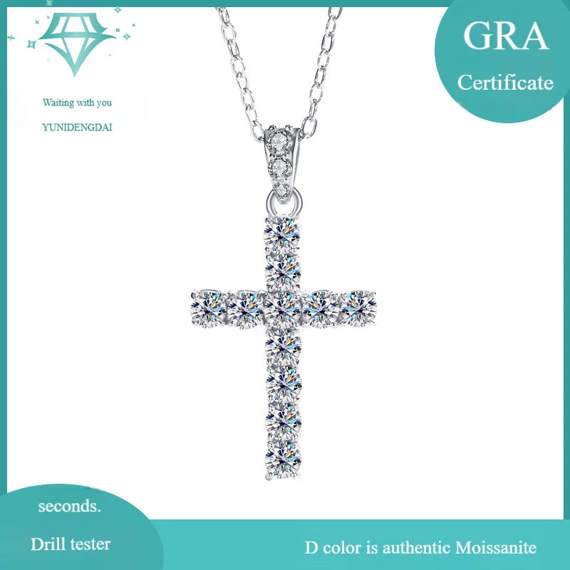 Minimal Fashion Cross Moissanite Clavicle Necklace S925 Silver D Color INS Daily Versatile Women Fine Jewelry