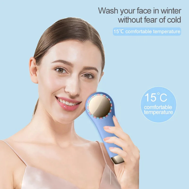 Facial Beauty Light Therapy Brush Wrinkle Removal Warm and Cold Silicone Face Cleaning Scrub Brush
