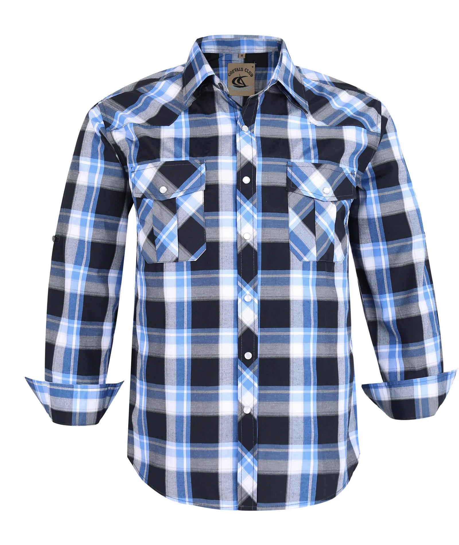 Men's Western Cowboy Long Sleeve Pearl Snap Casual Plaid Work Shirts
