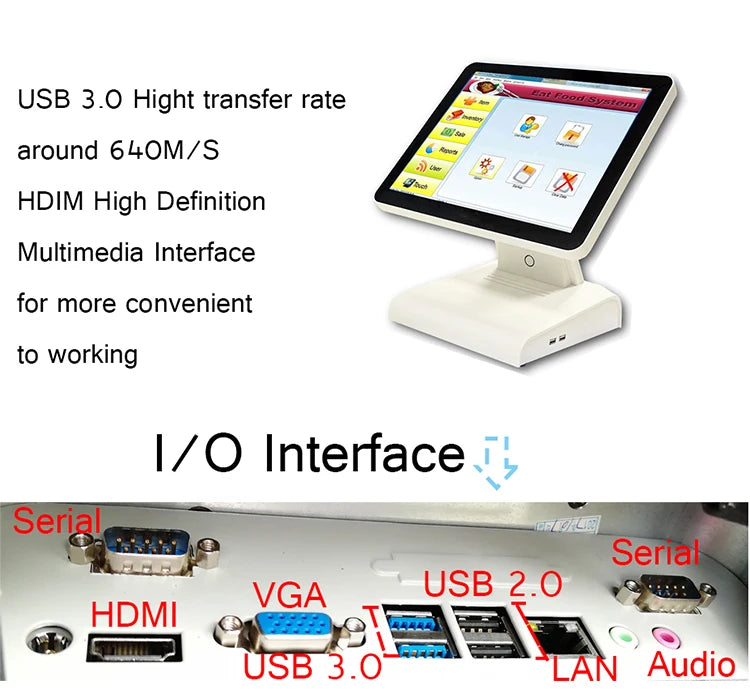 Factory 15+12 Inch Touch Screen POS Terminal Cash Resgister Restaurant All in One POS System Windows7/ 10 System