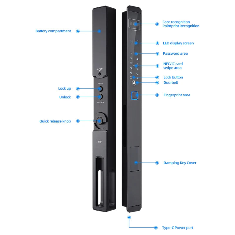 New Style Broken Bridge Aluminum Door Ultra Narrow Ultra Thin Frame Face Recognition Palmprint Fully Automatic Smart Door Lock