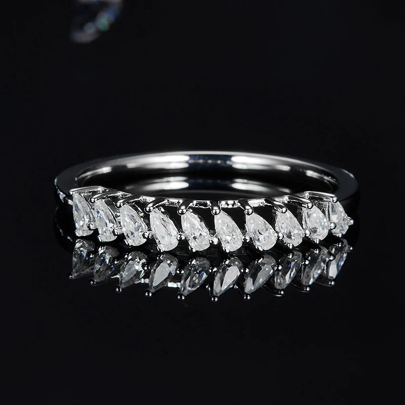 Unique Style Pear Cut Chain Ring Ice Out Jewelry Fancy Design Moissanite Sterling 925 Silver Rings