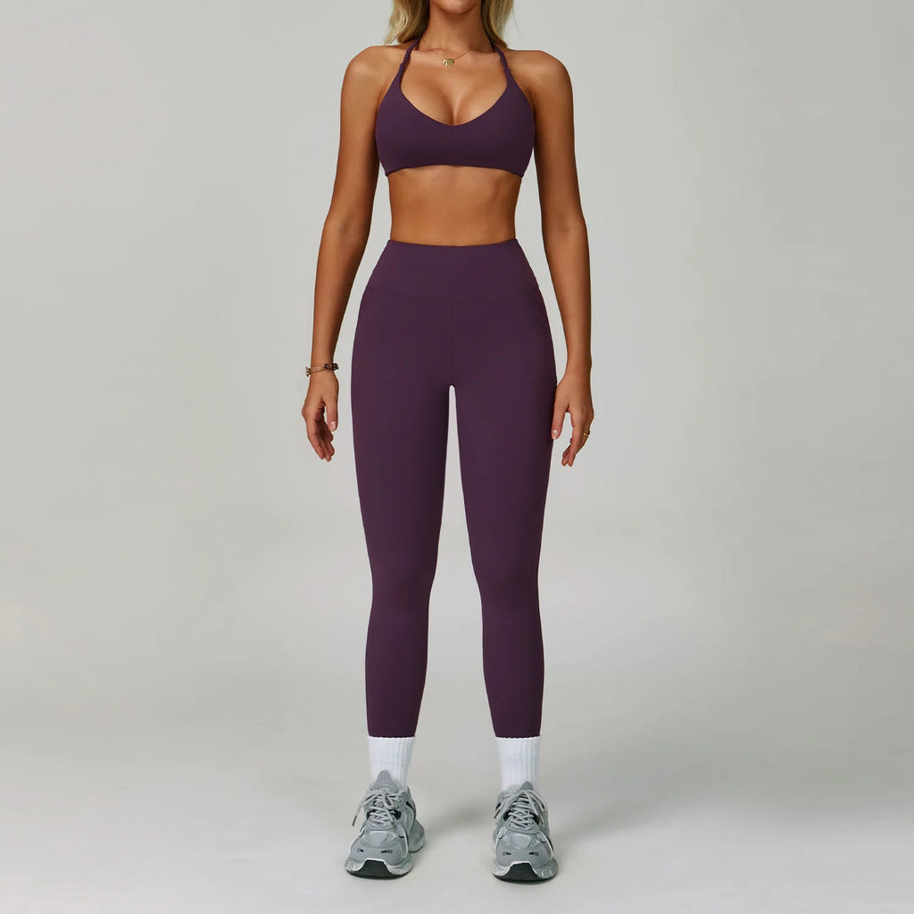 Women's 2-Piece Sports Bra Set Beautiful Back Basic Flare Leg Nude Feel Butt Lifting Customized Logo Gym Fitness Sets