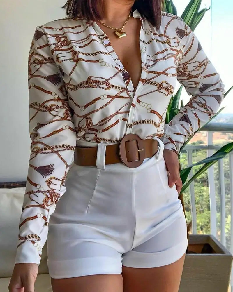 2piece Set Hot Style Plus Size Colorful Casual Button and Women Blouses Shirts