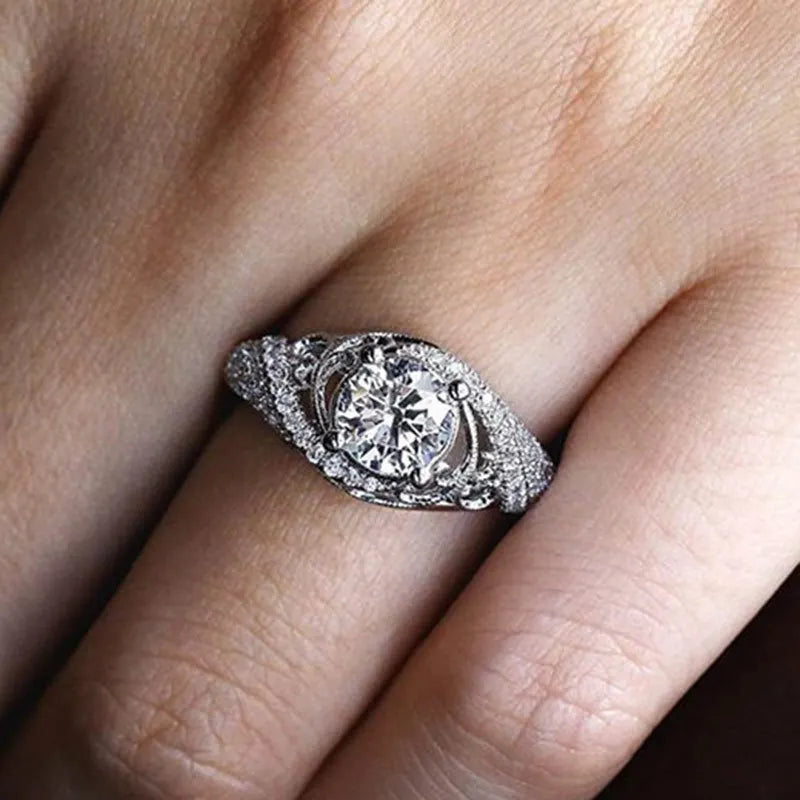 Embossed Pattern Flower Shape Precious Metal Alloy Romantic Ring for Women Fashion Finger Jewelry Gift