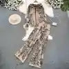 Fashion Suit Women'S Fall Winter Zipper Hooded Knit Sweater Pants Two Piece Set