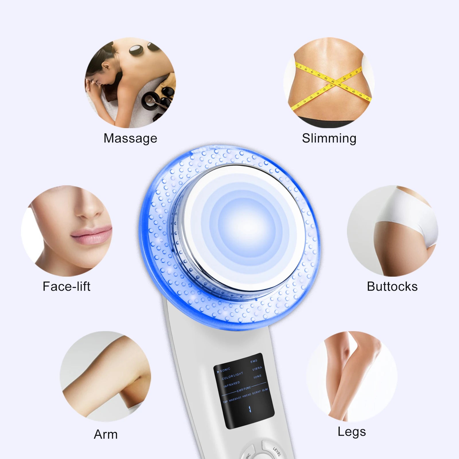 6 IN 1 Body Shape Massager EMS ultrasonic Slimming Gel Cream Infrared 1Mhz Ultrasound Cavitation Fat Burner Bar Weight Loss Tool