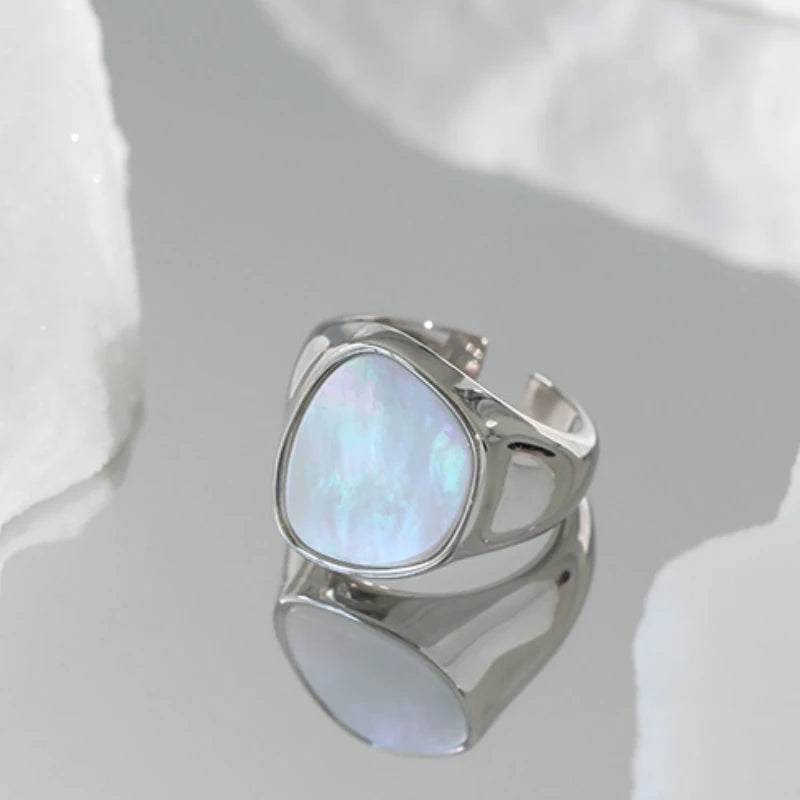 Wholesale Vintage Mother of Pearl Chunky Rings Women Sterling Silver 925 Jewellery Rings 18k Gold Adjustable Rings Women