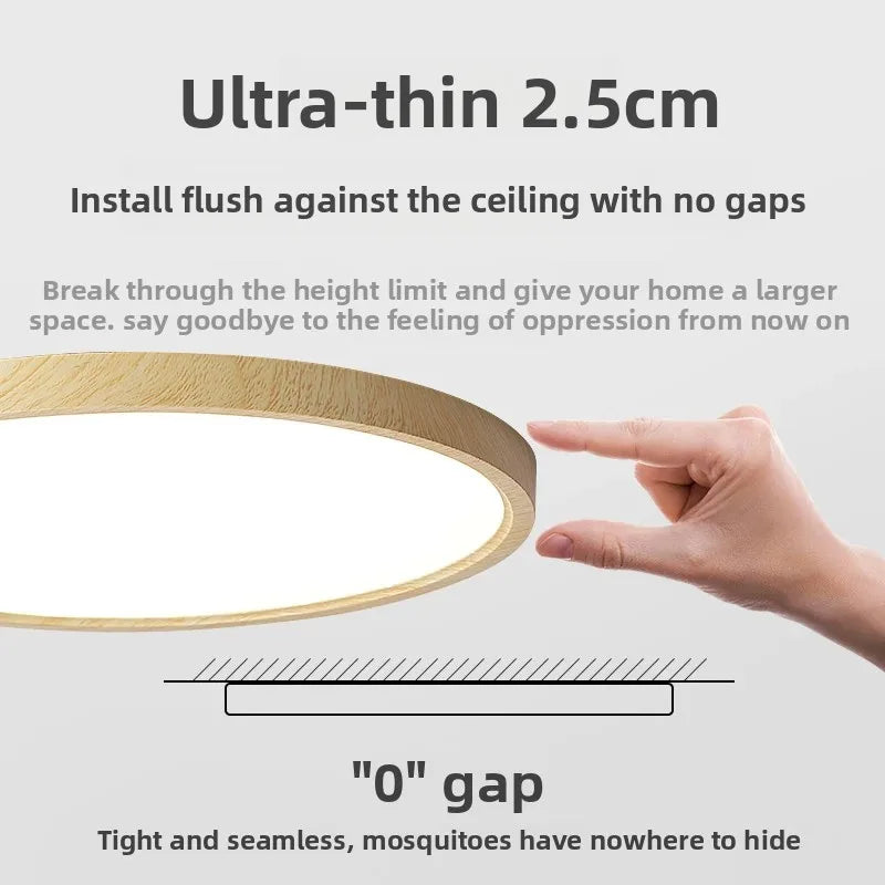 Japanese Style Solid Wood Round Surface Mounted Modern AC Ceiling Light Nordic Minimalist Ultra-Thin Living Room Lamp