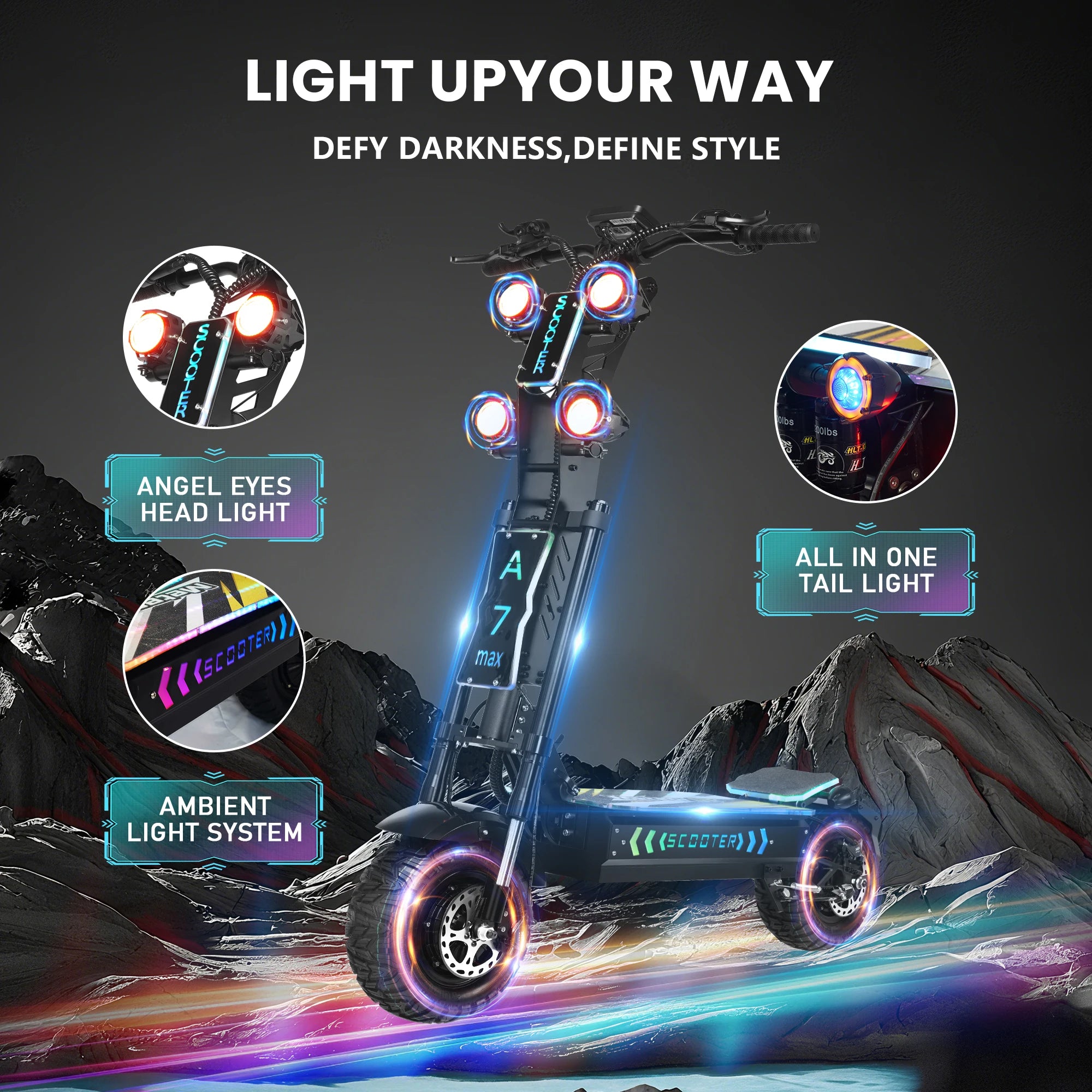 US EU Stock Scooter for Adults 5000W72V Dual Motor Removable Battery 13"Off-Road Tires 65 Mile Range Folding A7max Monopattino E