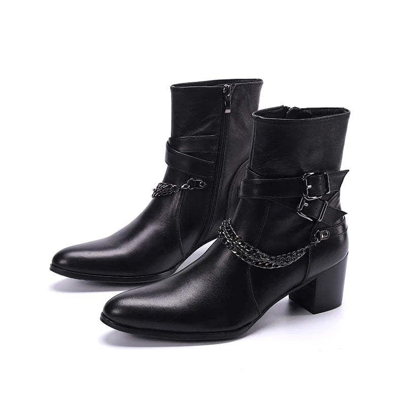 NA440 Winter Black Color Genuine Leather Men Ankle Boots Point Toe Party Short Boots Zipper Motorcycle Boots Male Shoes